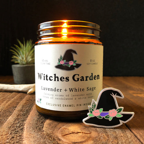 Witches Garden - soy candle + enamel pin